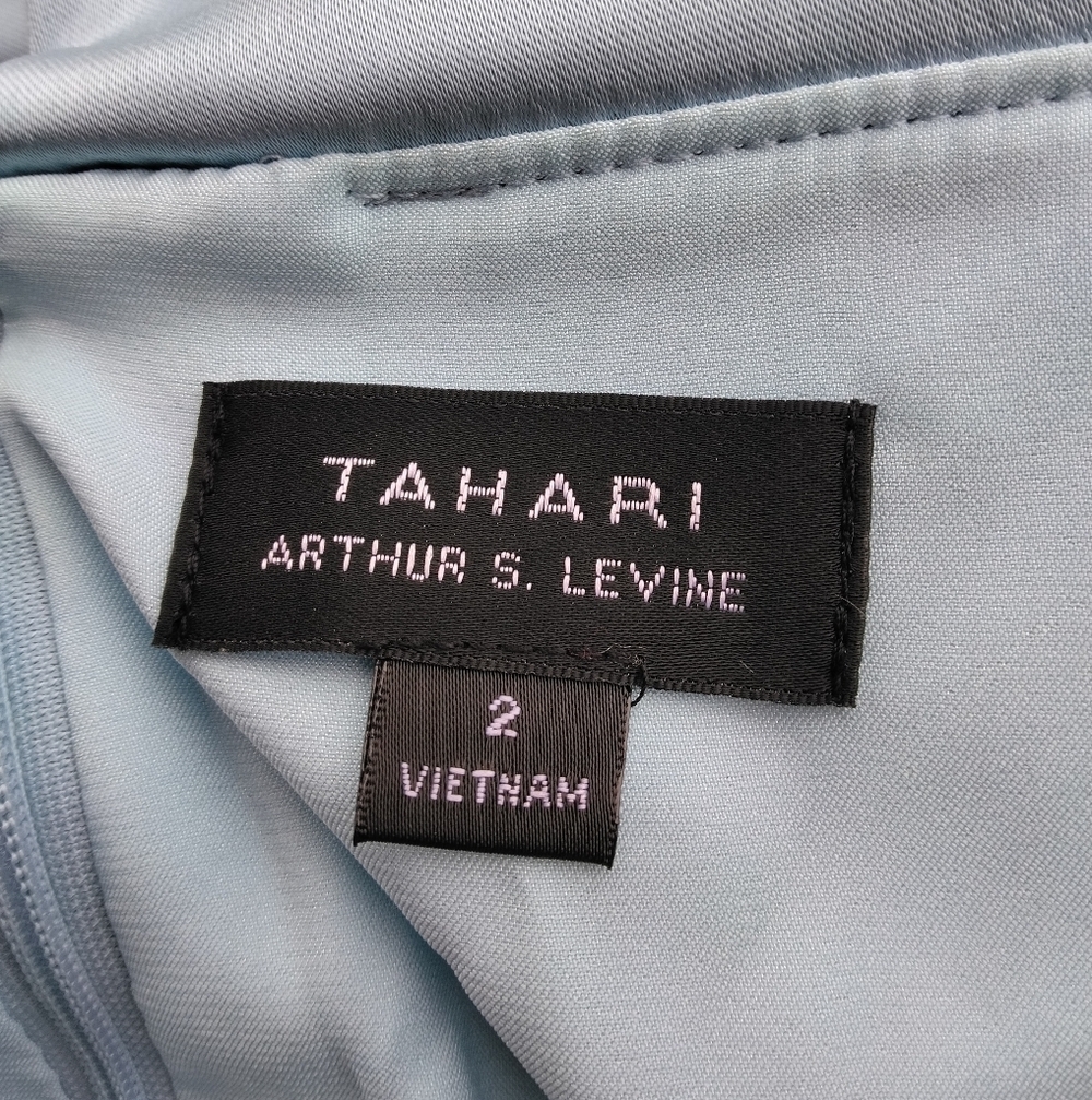 Tahari Powder Blue Collared Neckline Ruched Side Satin Cocktail Dress Size 2 - Picture 8 of 9